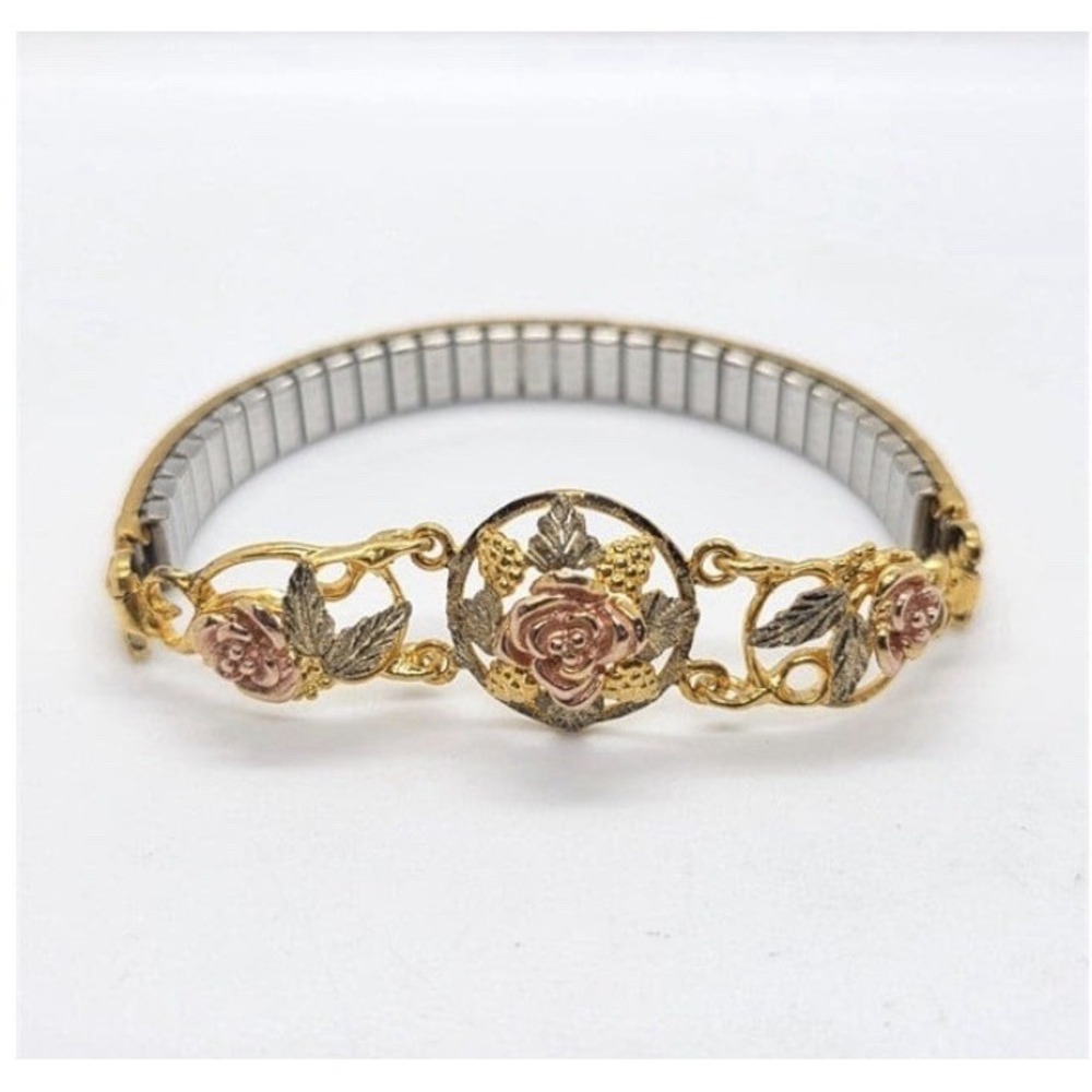 Vintage 1970's Stamper 10KP Black Hills Gold Bracelet Rare USA Rose Expansion‎